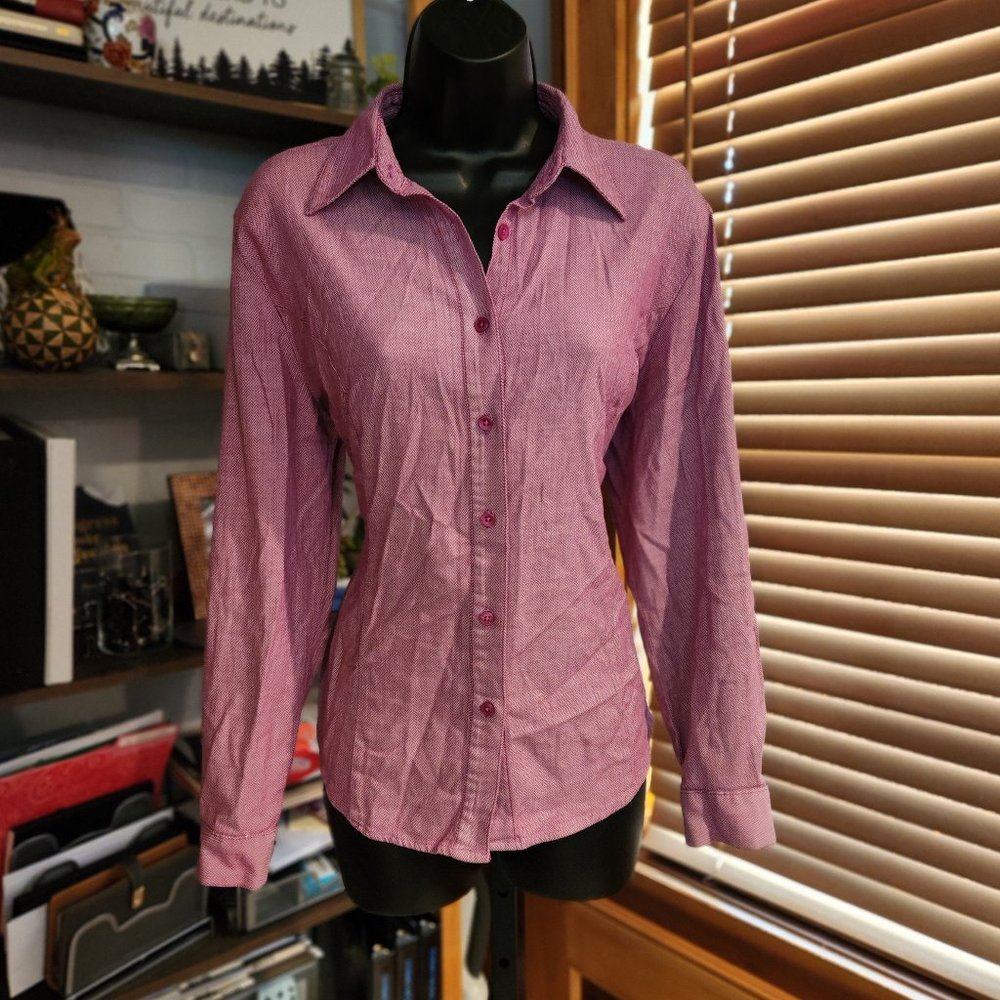 .Micro-Chevron Purple Button Down Blouse From Cha… - image 1